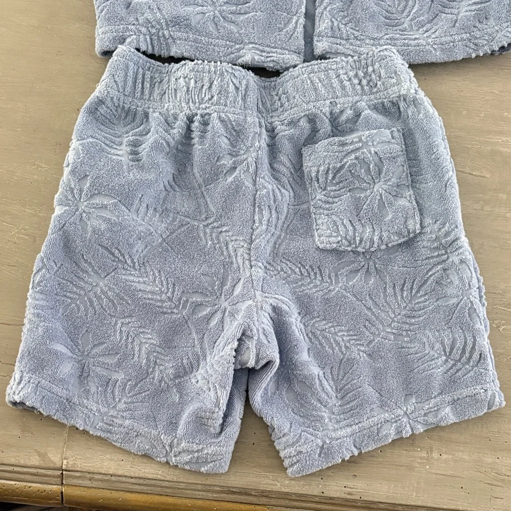 Janie and Jack Terry Shorts Set in Light Blue with Floral Leaf Pattern Size 4 - Picture 6 of 7